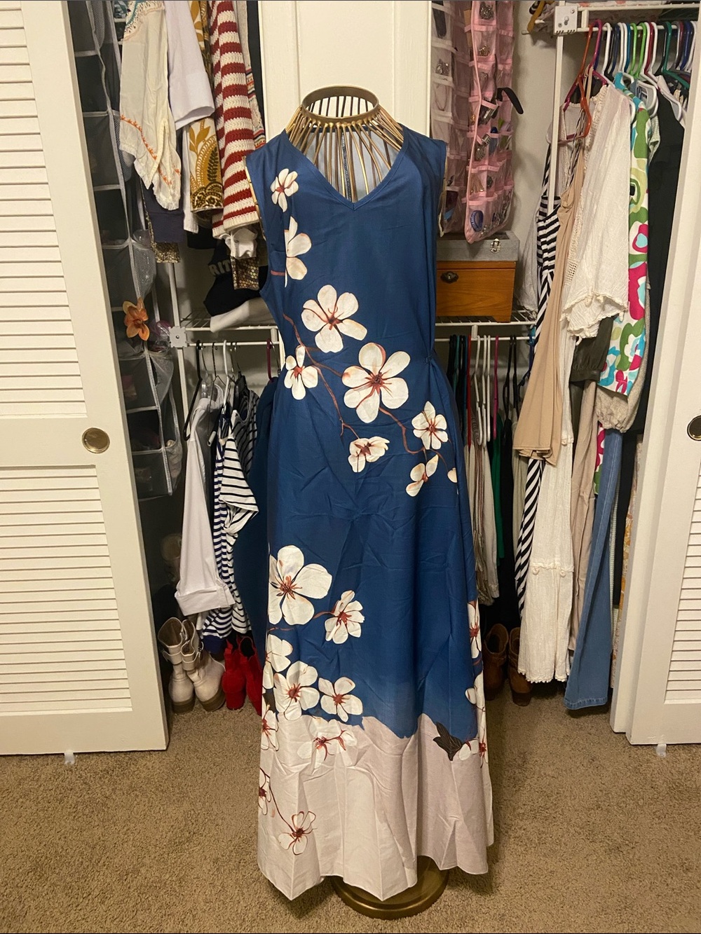SHEIN Blue Maxi Dress with White Floral Print